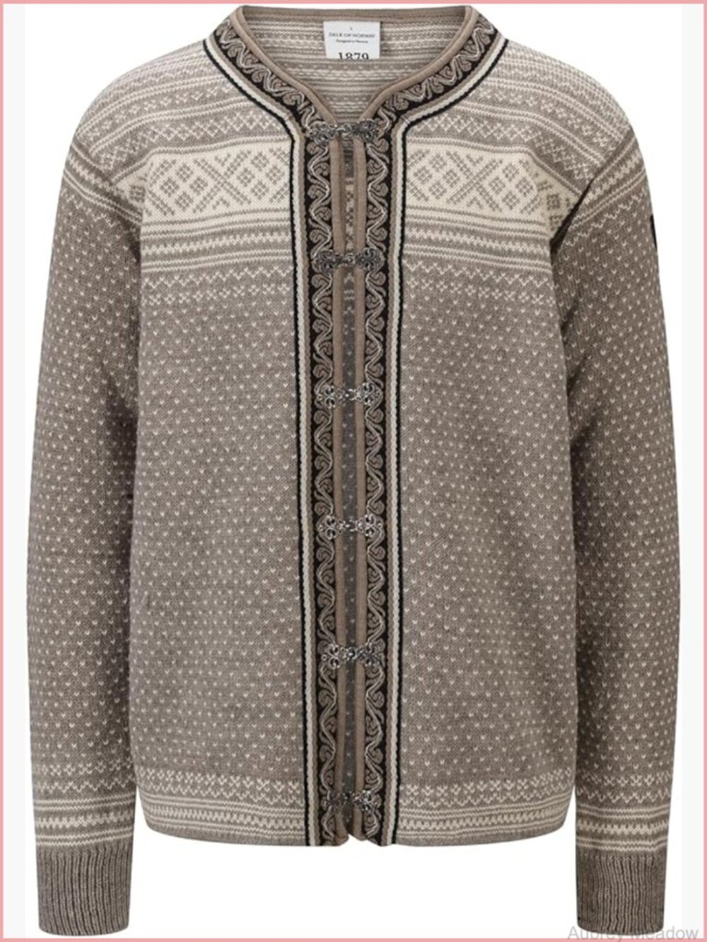 Unisex Norwegian Wool Cardigan Sweater Setesdal Pattern Pewter Clasps